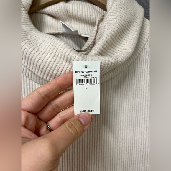 NWT Gap Long Sleeve Cream Colored Ribbed Turtle Ne k Sweater Dress Size L - Picture 4 of 6